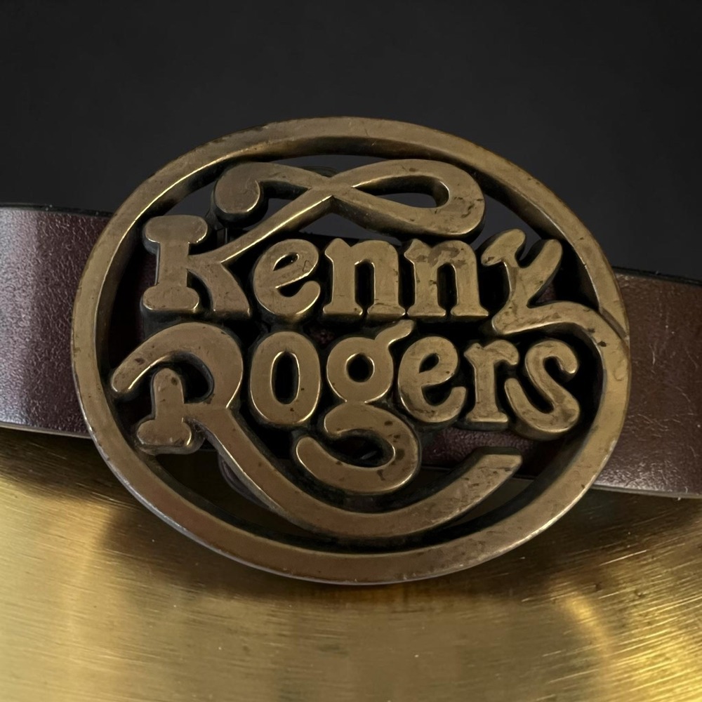 Vintage 1970s Kenny Rogers Music Commemorative Belt Buckle Brass Plated Oval
